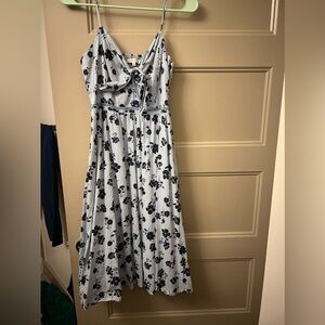 Blue floral with pin stripes midi dress